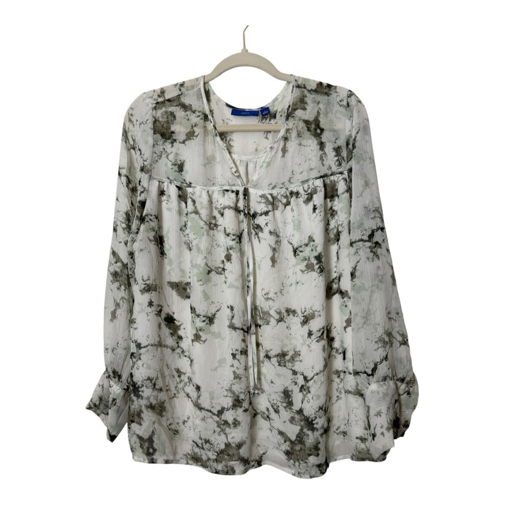 Apt 9 Sheer Blouse Marble Print with White Cami Long Sleeve Shirt sz L